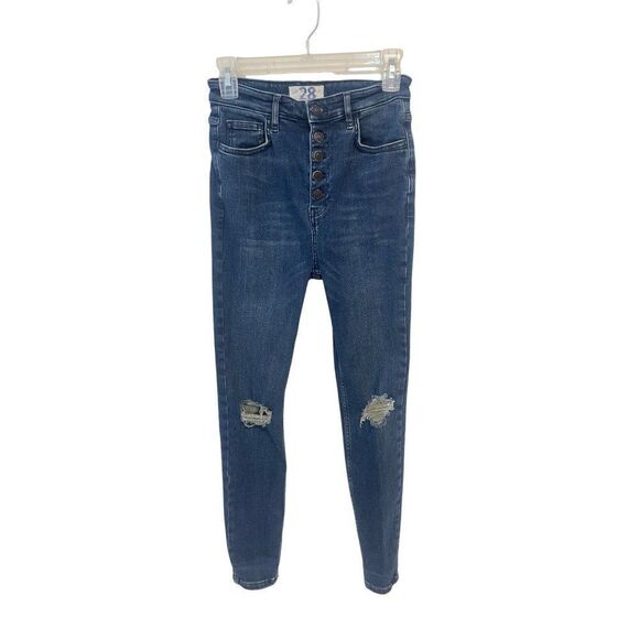 Free People We The Free Sabrina Distressed Indigo Super Skinny Jeans 28 - Picture 2 of 7